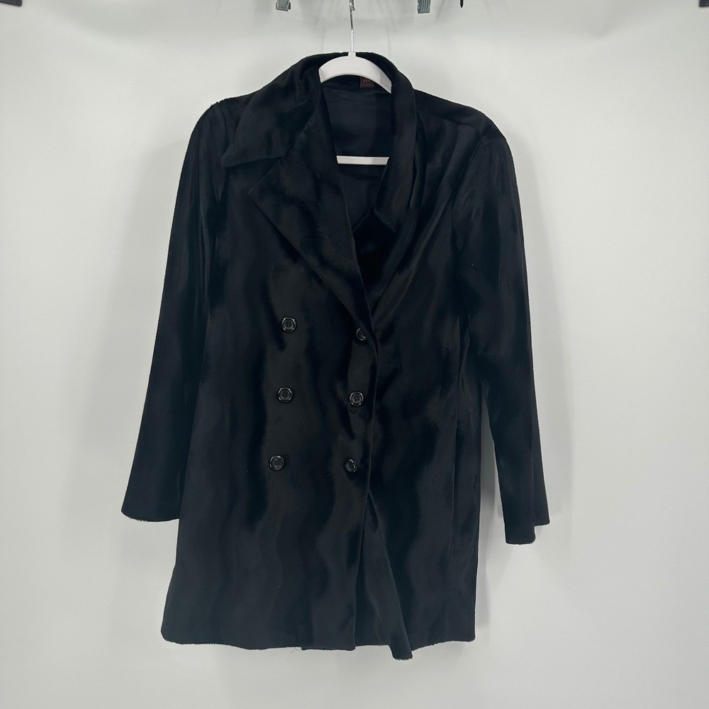 Womens Vintage Minimalist Faux Fur Coat Sz M Formal Evening Black Glam USA Made